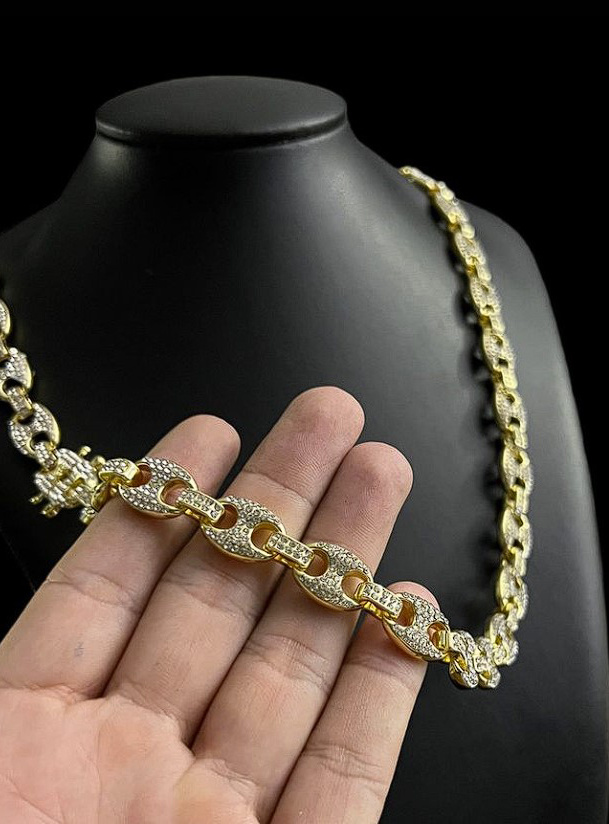 Cordao Cadeado 13Mm Cravejado Modelo Especial Banhado A Ouro 18K P