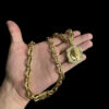 Cordao Cadeado 14Mm Pingente Jesus Cristo 3D Banhado A Ouro 18K Preto