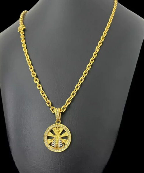 Cordão Cadeado 5mm + Pingente Nossa Senhora Redondo - Banhado a Ouro 18k