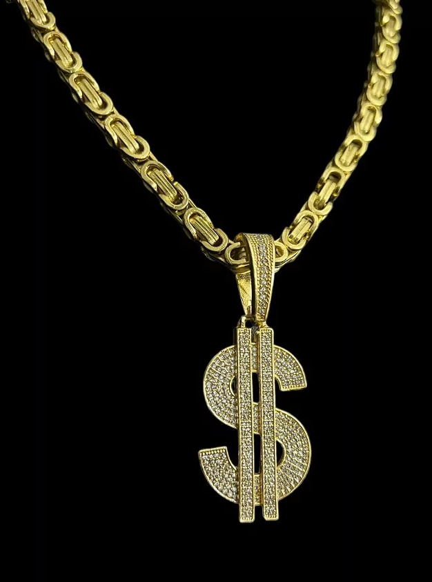 Cordao Cassino 8Mm Pingente Cifrao Banhado A Ouro 18K 2
