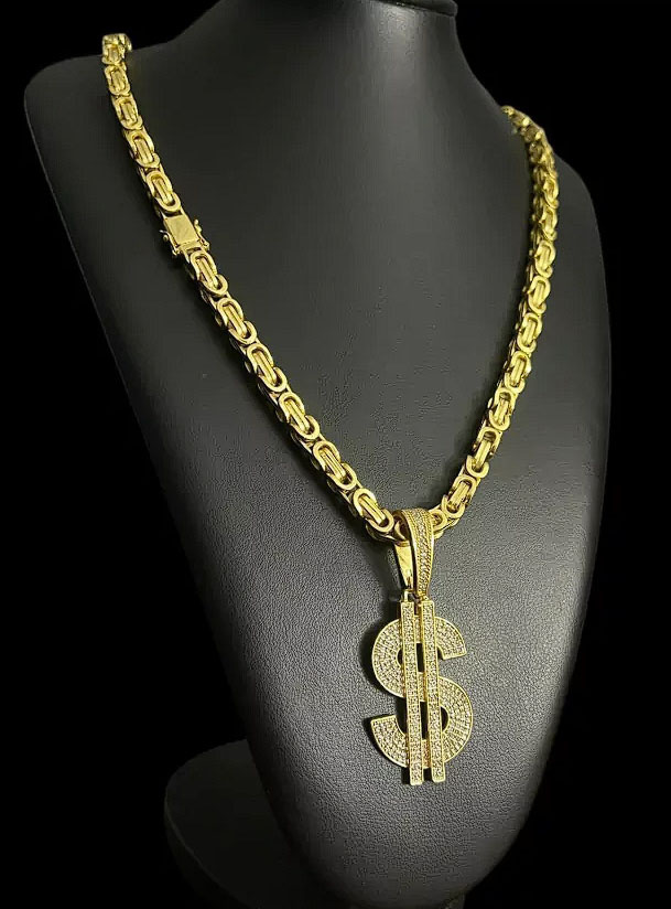 Cordao Cassino 8Mm Pingente Cifrao Banhado A Ouro 18K P