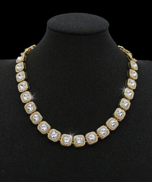 Cordão Cravejado 12mm - Banhado a Ouro 18k