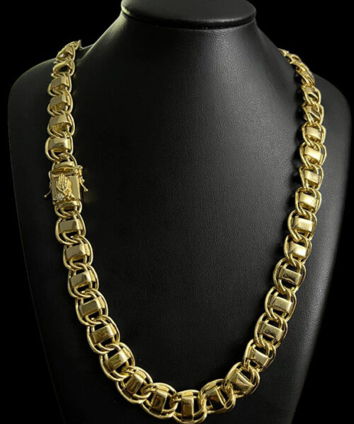 Cordão Dubai 15mm (fecho Especial) Mão Rezando - Banhado a Ouro 18k