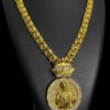 Cordao Friso 12Mm Pingente Jesus Banhado A Ouro 18K Preto