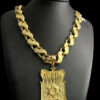 Cordao Friso S 16Mm Com Fecho 18K Mao Rezando Pingente Jesus Estrela De Davi Banhado A Ouro Preto