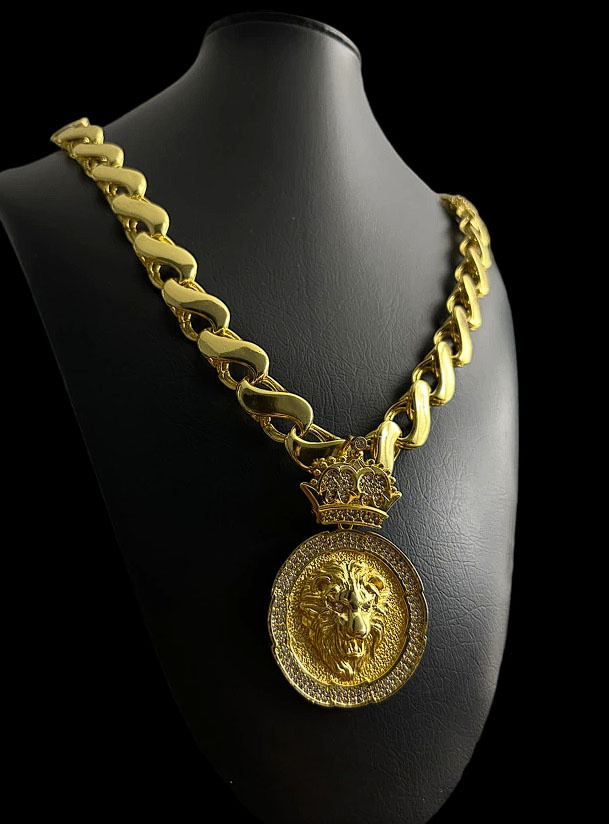 Cordao Friso S 16Mm Pingente Banhado A Ouro