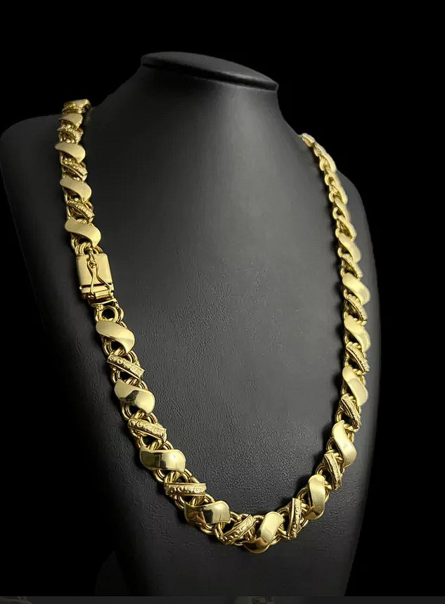 Cordao Friso S Bordado 13Mm Banhado Ouro 18K2