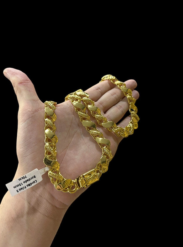 Cordao Friso S Bordado 13Mm Miami Banhado Ouro 18K 2
