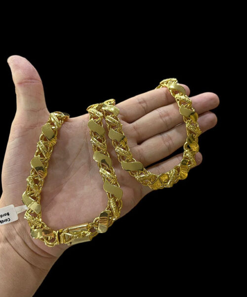 Cordão Friso s Bordado 13mm Miami Cravejado - Banhado Ouro 18k