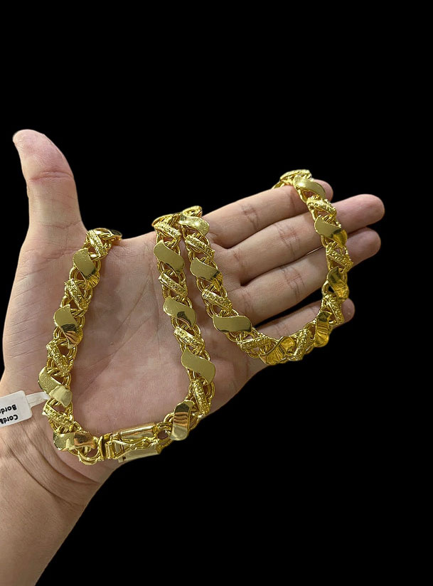 Cordao Friso S Bordado 13Mm Miami Banhado Ouro 18K Preto