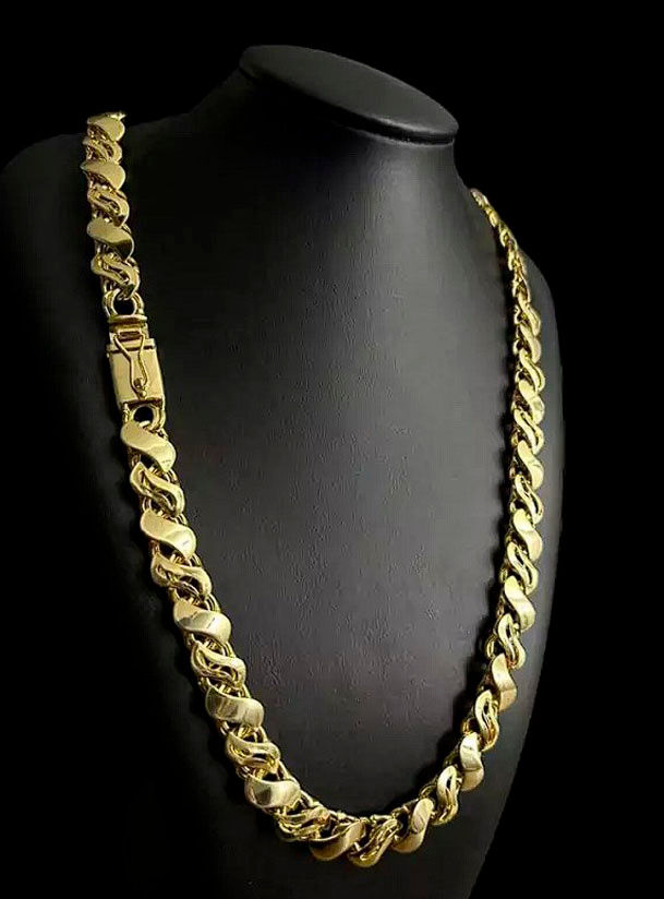 Cordao Friso S Miami 13Mm Banhado Ouro 18K Preto