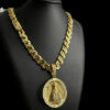 Cordao Friso S Vazado 13Mm Pingente Giratorio Jesus E Nossa Senhora Banhado A Ouro 18K Preto