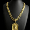 Cordao Friso S Vazado 13Mm Pingente Jesus Cristo Banhado A Ouro 18K Preto