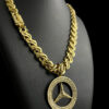 Cordao Friso S Vazado 13Mm Pingente Mercedes Banhado A Ouro 18K P
