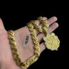 Cordao Friso S Vazado 13Mm Pingente Nas Maos De Deus Banhado A Ouro 18K Preto