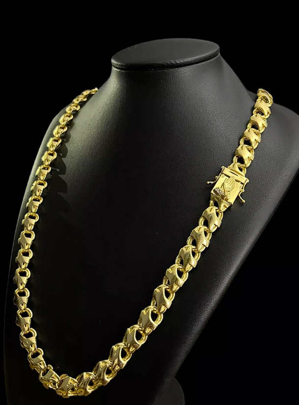 Cordao Friso X 13Mm Com Fecho Mao Orando Banhado Ouro 18K Preto