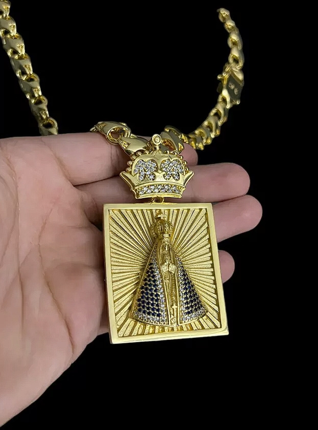 Cordao Friso X 13Mm Nossa Senhora Coroa Banhado A Ouro 18K 3
