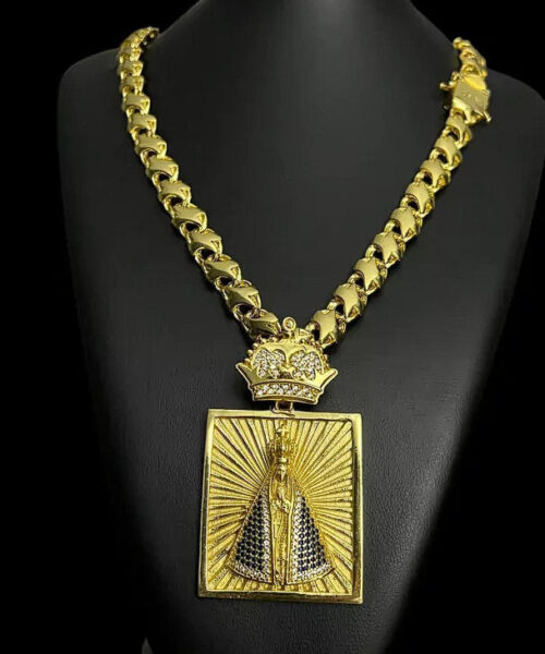 Cordão Friso x 13mm + Pingente Nossa Senhora Coroa - Banhado a Ouro 18k