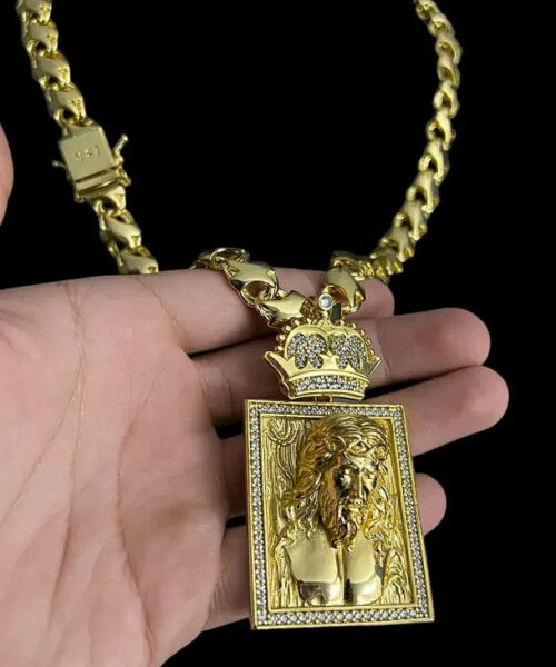 Cordão Friso x 13mm + Pingente Jesus Cristo 3d - Banhado a Ouro