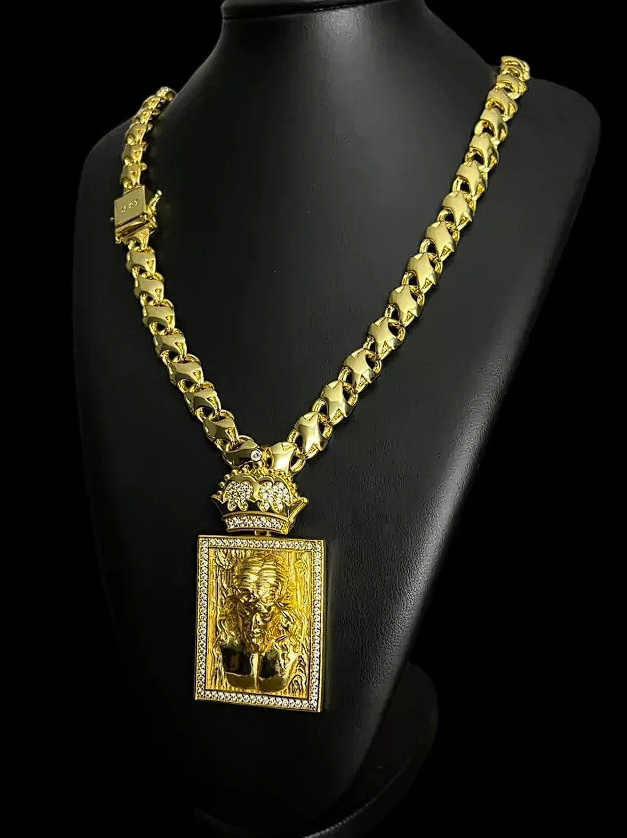Cordao Friso X 13Mm Pingente Jesus Cristo 3D Banhado A Ouro 18K