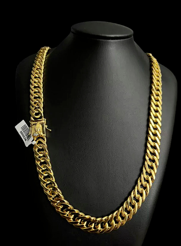 Cordao Grumet 15Mm Fecho Mao Rezando Banhado A Ouro 18K Preto