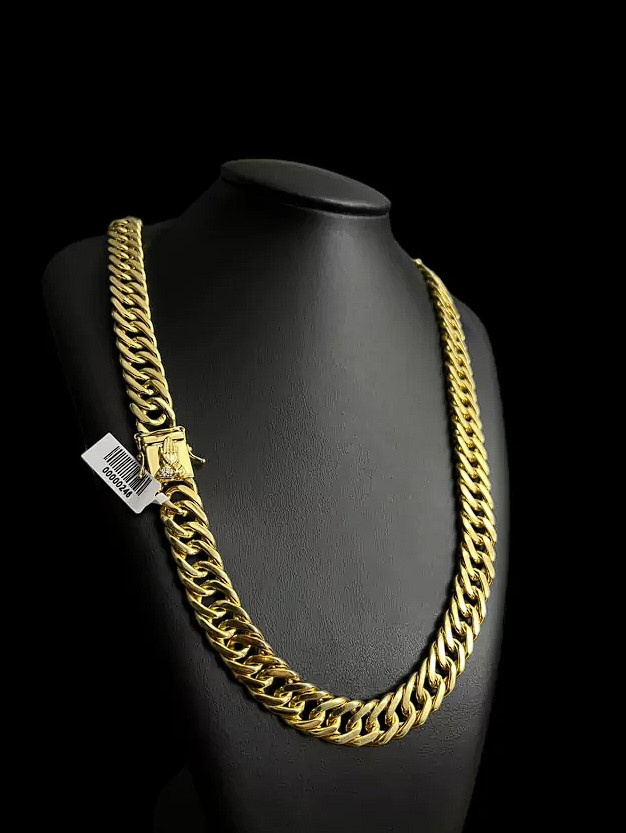 Cordao Grumet 15Mm Fecho Mao Rezando Banhado A Ouro 18K4