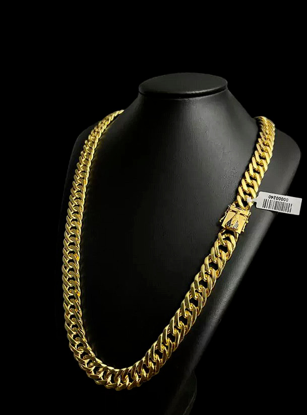 Cordao Grumet 15Mm Fecho Santa Banhado A Ouro 18K Preto