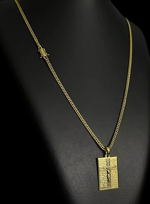 Cordao Grumet 3Mm Pingente Jesus Banhado A Ouro 18K 3