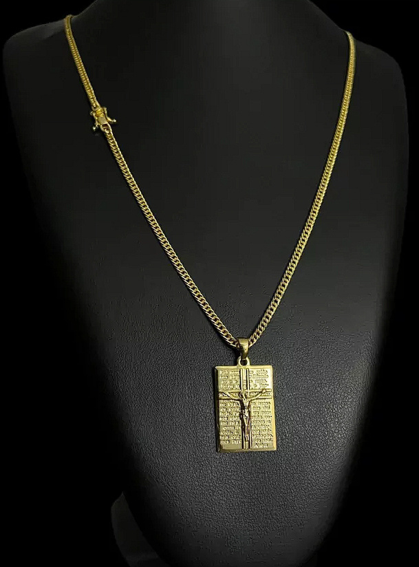 Cordao Grumet 3Mm Pingente Jesus Banhado A Ouro 18K Preto