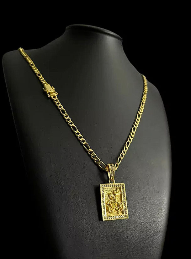 Cordao Grumet 3X1 5Mm Pingente Sao Jorge Banhado A Ouro 18K P