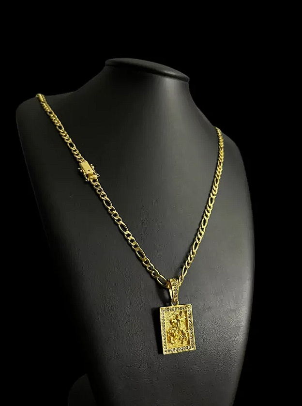 Cordao Grumet 3X1 5Mm Pingente Sao Jorge Banhado A Ouro 18K