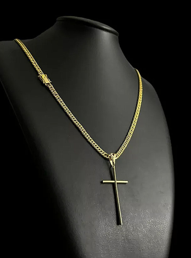 Cordao Grumet Ping Cruz 5Mm Banhado A Ouro 18K Preto