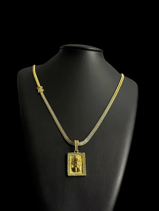 Cordao Lacraia 5Mm Pingente Jesus Banhado A Ouro 18K 5