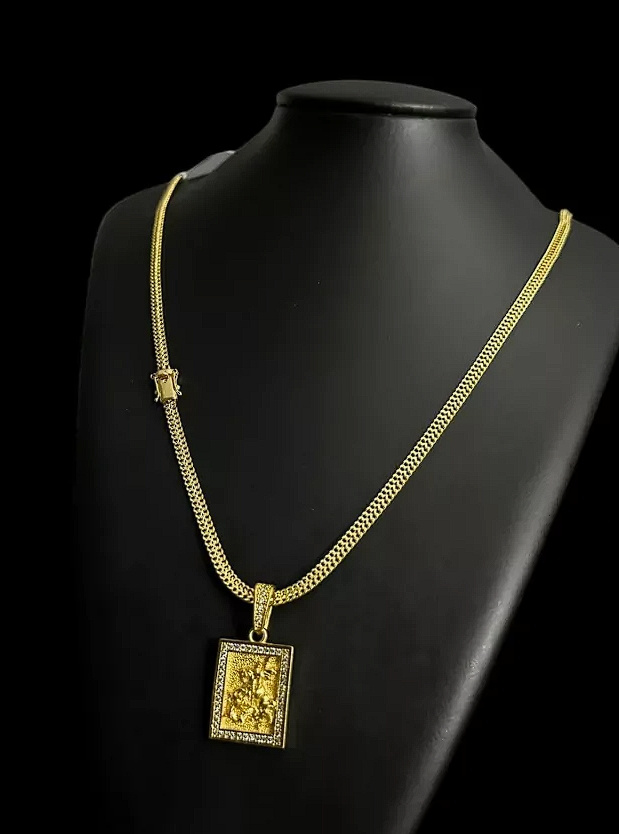 Cordao Lacraia 5Mm Pingente Sao Jorge Banhado A Ouro 18K 3