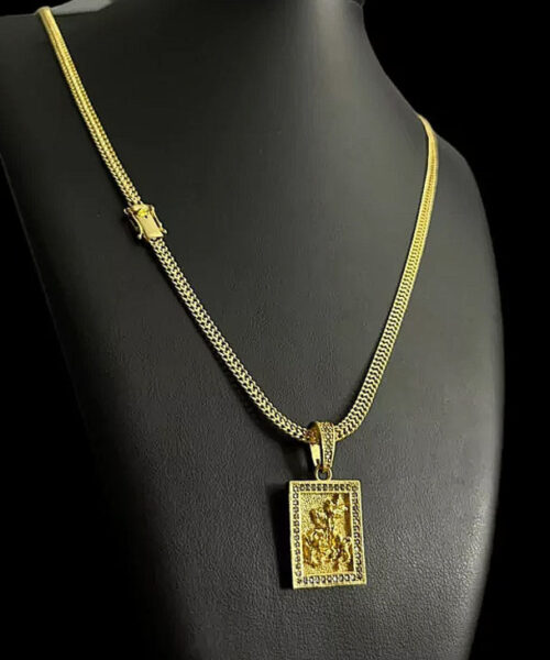 Cordão Lacraia 5mm + Pingente São Jorge - Banhado a Ouro 18k