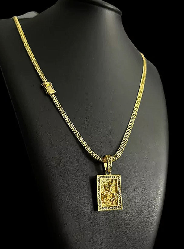 Cordao Lacraia 5Mm Pingente Sao Jorge Banhado A Ouro 18K Preto