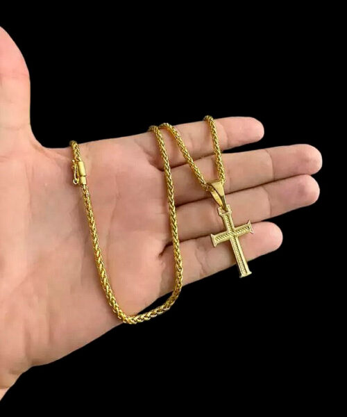 Cordão Peruano 3mm + Pingente Cruz Tradicional - Banhado a Ouro 18k