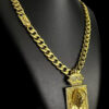 Cordao Pit Bull 13Mm Pingente Jesus Cristo 3D Banhando A Ouro 18K Preto