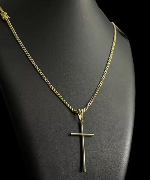 Cordão Pitbull 3mm + Pingente Cruz - Banhado a Ouro 18k