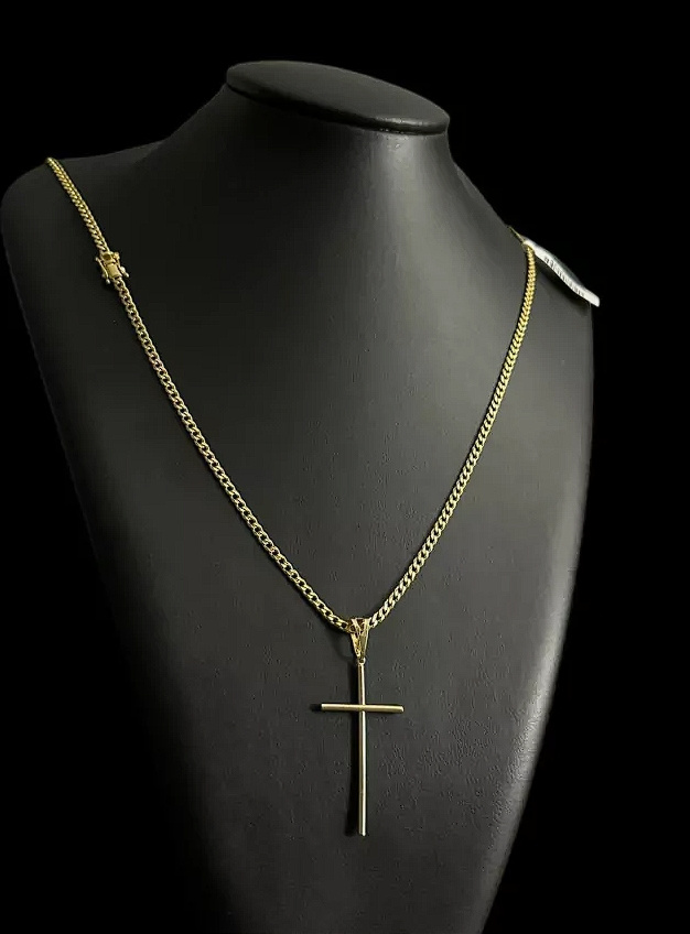 Cordao Pitbull 3Mm Pingente Cruz Banhado A Ouro 18K