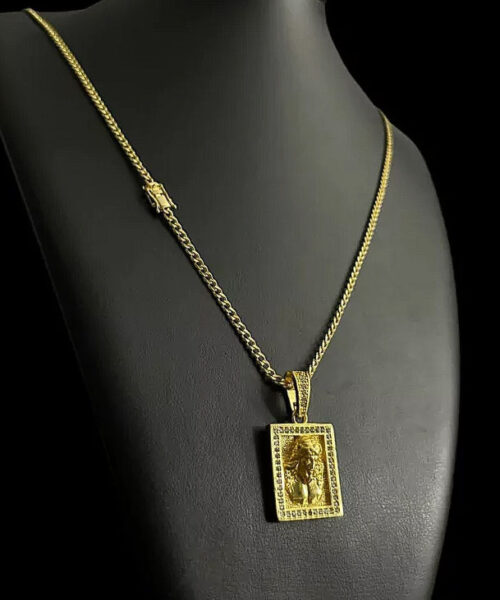 Cordão Pitbull 3mm + Pingente Jesus Cravejado - Banhado a Ouro 18k