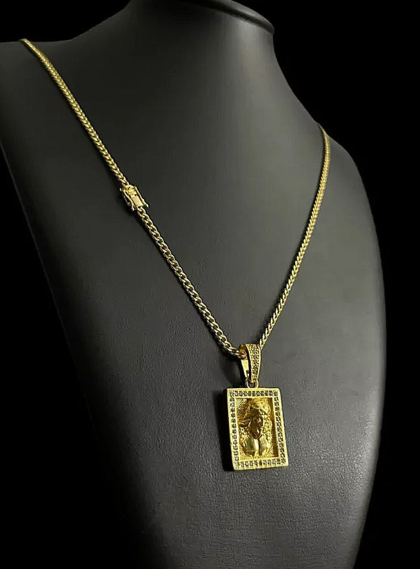 Cordao Pitbull 3Mm Pingente Jesus Cravejado Banhado A Ouro 18K P