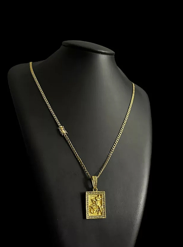 Cordao Pitbull 3Mm Pingente Sao Jorge Banhado A Ouro 18K 2