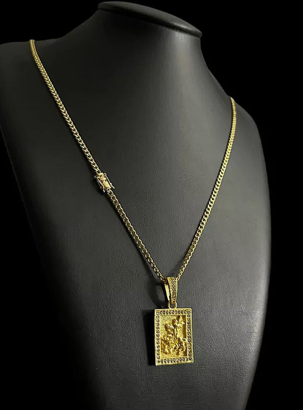 Cordao Pitbull 3Mm Pingente Sao Jorge Banhado A Ouro 18K P