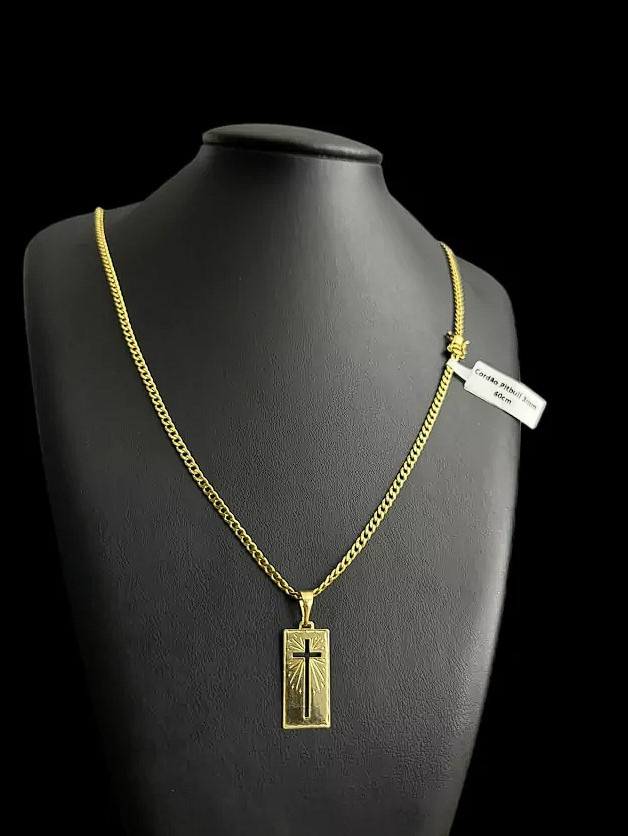 Cordao Pitbull Grumet 3Mm Pingente Banhado A Ouro 18K
