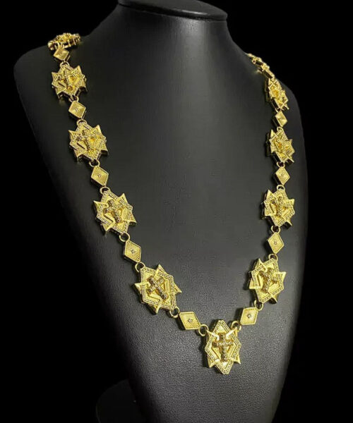Cordão Poze Cruz Cravejado - Banhado a Ouro 18k