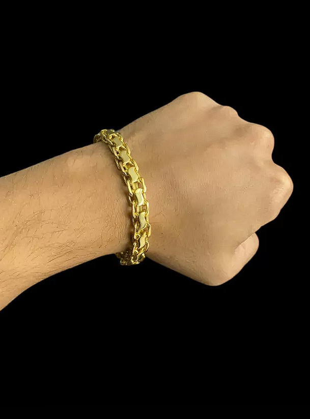 Cordao Pulseira Cadeado Duplo S 10Mm Banhado A Ouro 18K Preto 1