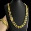Cordao Pulseira Dubai Cravejado 15Mm Banhado A Ouro 18K