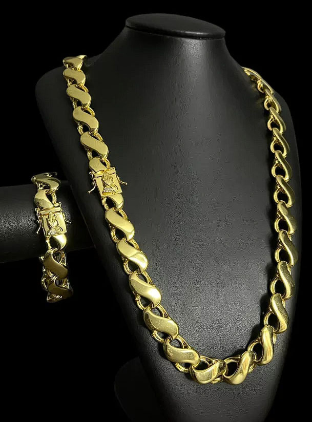 Cordao Pulseira Friso S 16Mm C Fecho Especial Mao Orando Banhado Ouro 18K Preto