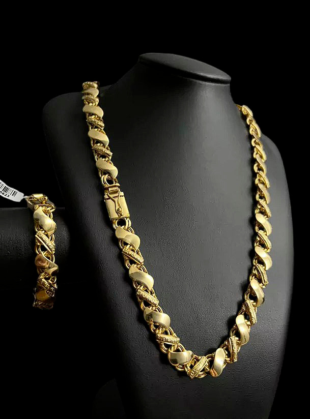 Cordao Pulseira Friso S Bordado 16Mm Banhado Ouro 18K Preto